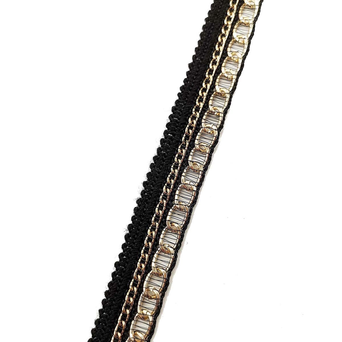 Fancy gold Metal chain lace black trims claw rhinestone beaded for Hat headdress bags DIY clothing accessories