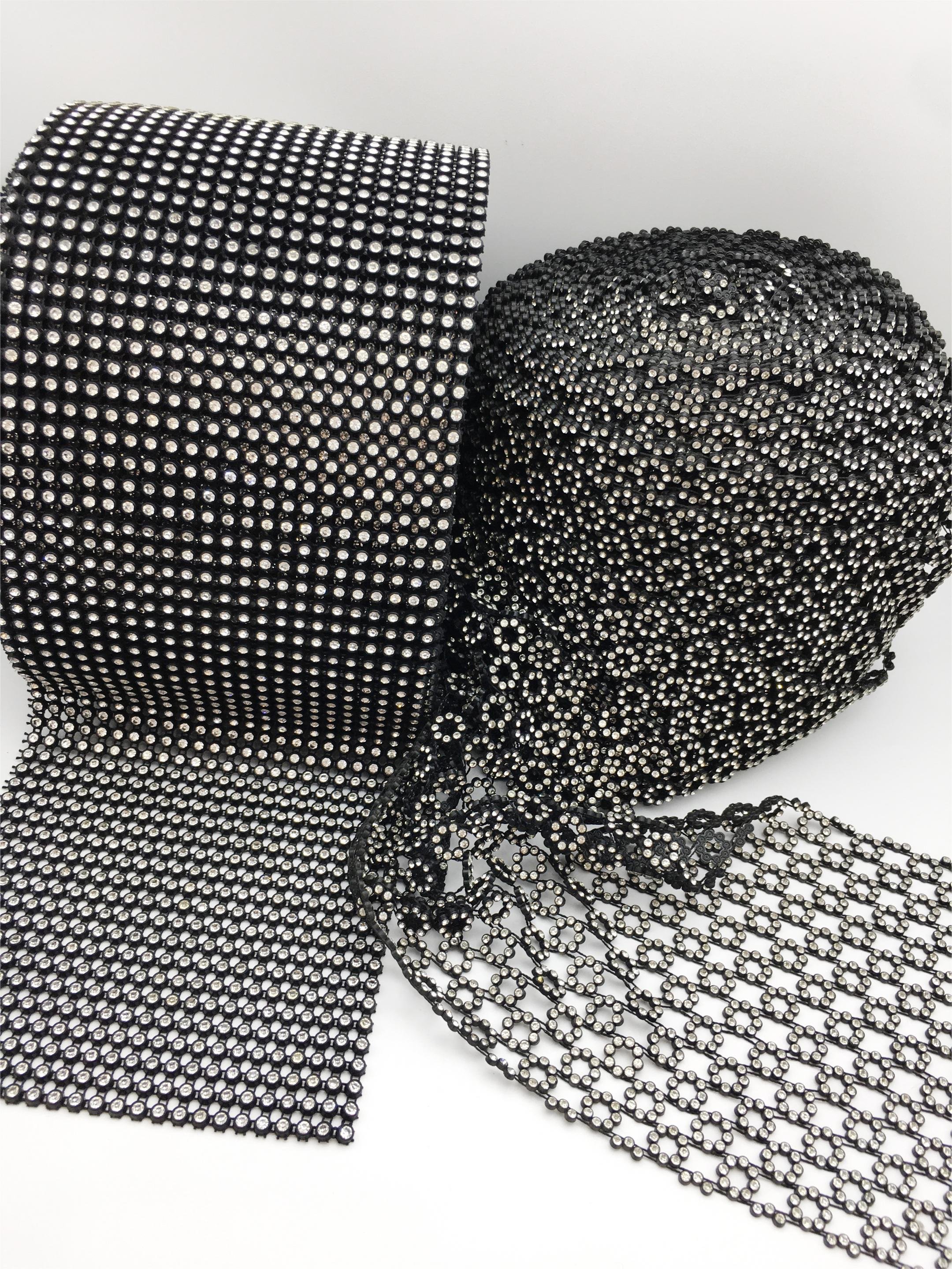 Wholesale Black Plastic Rhinestone Mesh Trimming with AB Attractive Fishnet Mesh rhinestone mesh for garment