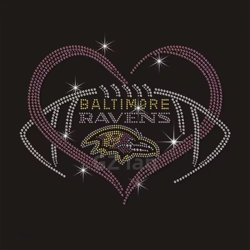 Baltimore Custom Rhinestones Transfer Strass NFL Ravens Football Motif Hot-fix Iron On Rhinestone Transfer