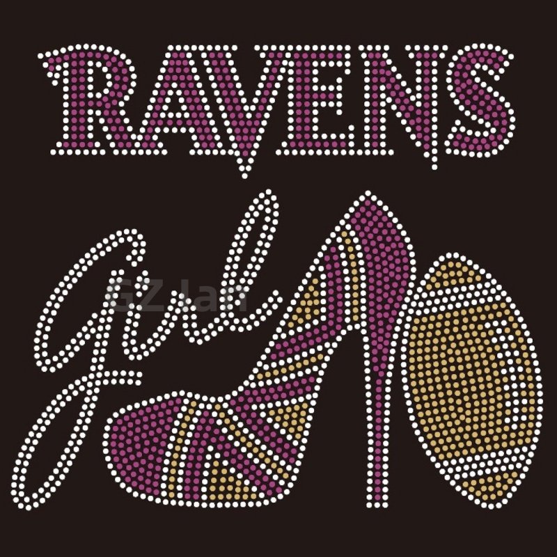 Baltimore Custom Rhinestones Transfer Strass NFL Ravens Football Motif Hot-fix Iron On Rhinestone Transfer