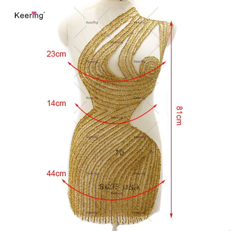 Custom Gold Crystal Rhinestone Applique Tailor Handmade Sewing Accessories For Wedding Gown WDP-516