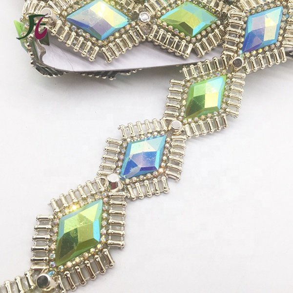 Hot fix resin stones ribbon bridal rhinestone shoulder chain trimming by the yard