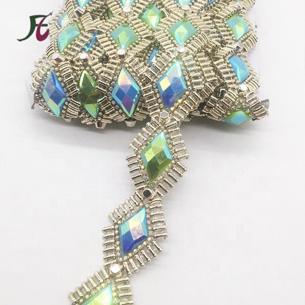 Hot fix resin stones ribbon bridal rhinestone shoulder chain trimming by the yard