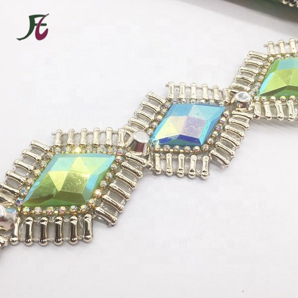 Hot fix resin stones ribbon bridal rhinestone shoulder chain trimming by the yard