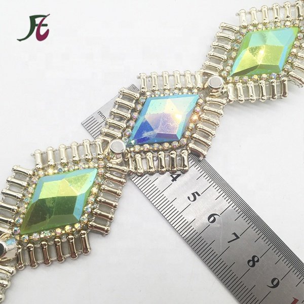 Hot fix resin stones ribbon bridal rhinestone shoulder chain trimming by the yard