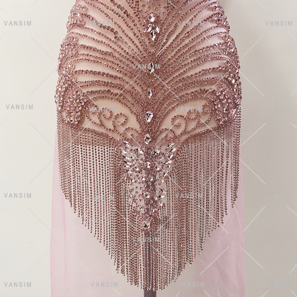 shiny rhinestone bodice dress applique with fringe chain for wedding dress,dancing dress
