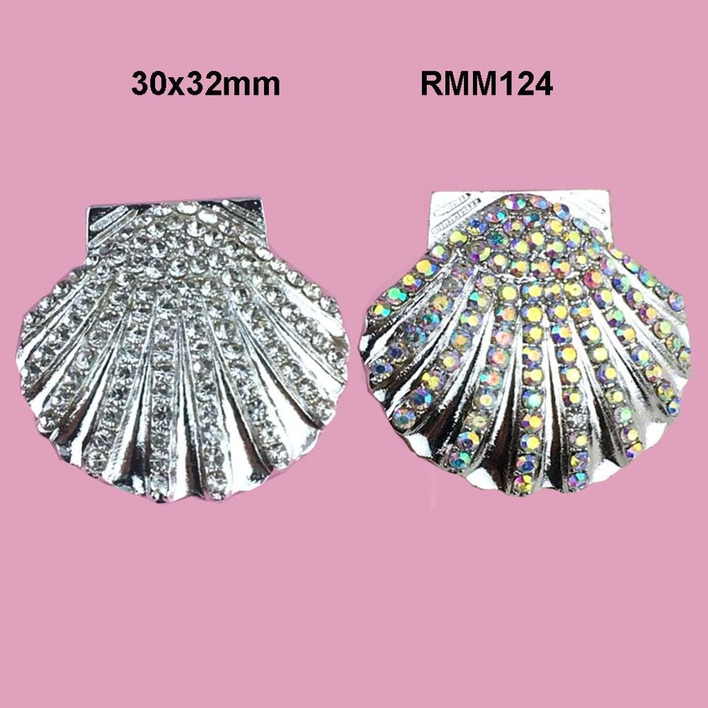 30X32MM Custom Clear Rhinestone Seashell metal button with shank for diy decoration crafts