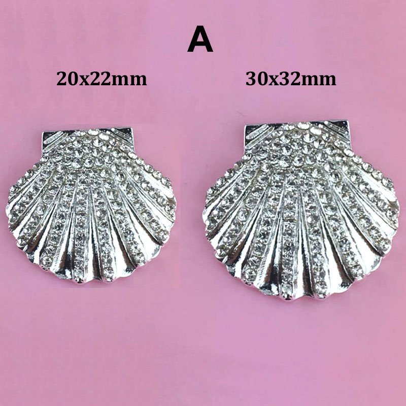 30X32MM Custom Clear Rhinestone Seashell metal button with shank for diy decoration crafts