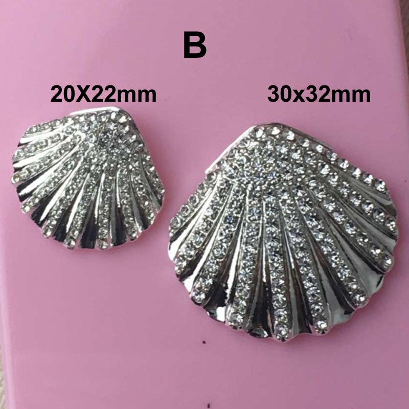 30X32MM Custom Clear Rhinestone Seashell metal button with shank for diy decoration crafts