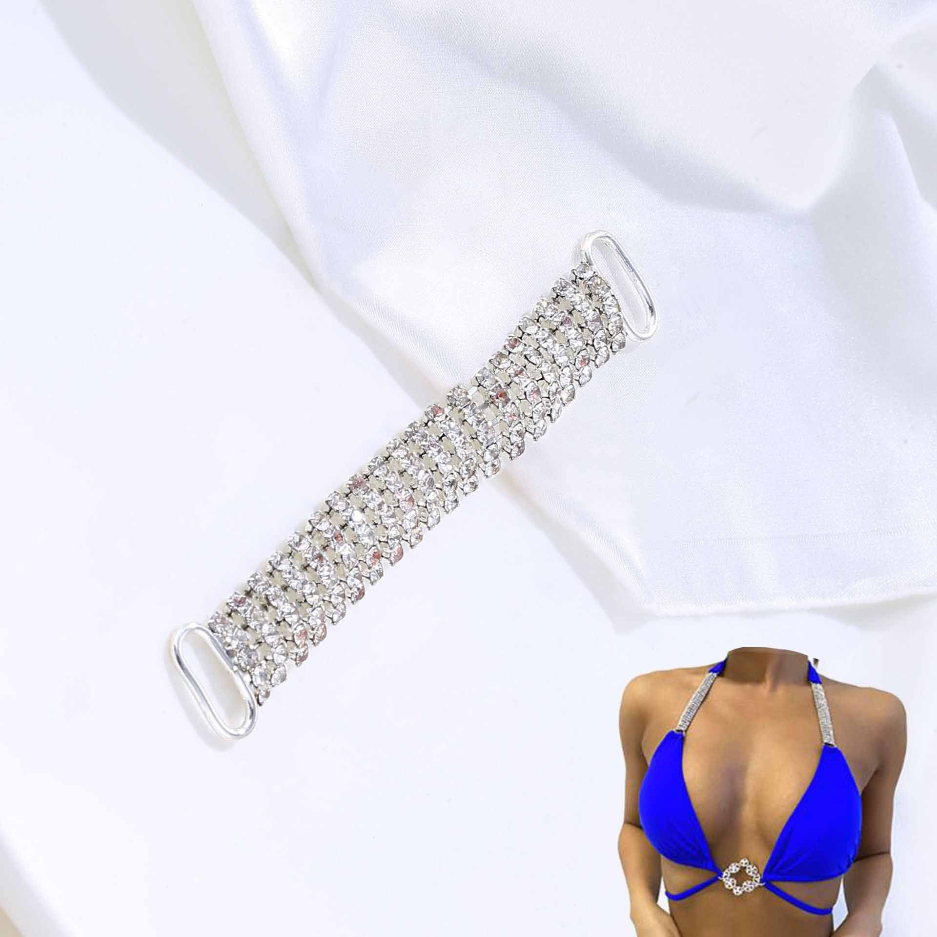 JFS017 Jewelry Rhinestone Chain Adjustable Bikini Bra Shoulder Connector For Stage Bikinis