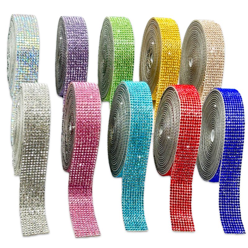 Popular rhinestone ribbon crystal Rhinestone Sheet Sticker Trimming Mesh rhinestone strips roll decoration home decor