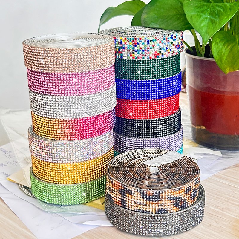 Popular rhinestone ribbon crystal Rhinestone Sheet Sticker Trimming Mesh rhinestone strips roll decoration home decor