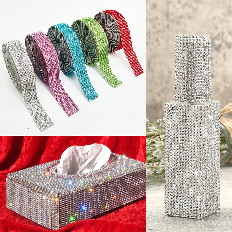 Popular rhinestone ribbon crystal Rhinestone Sheet Sticker Trimming Mesh rhinestone strips roll decoration home decor