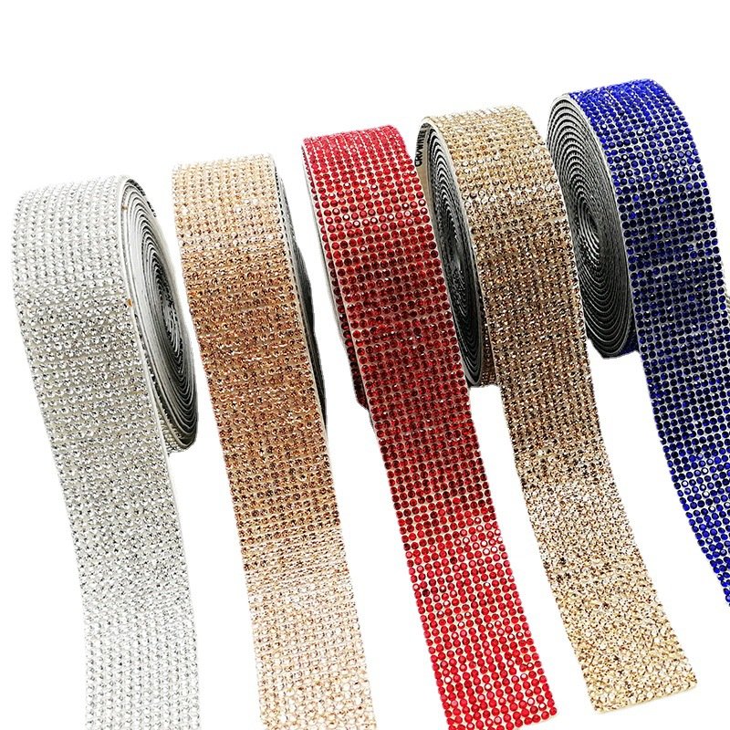 Popular rhinestone ribbon crystal Rhinestone Sheet Sticker Trimming Mesh rhinestone strips roll decoration home decor
