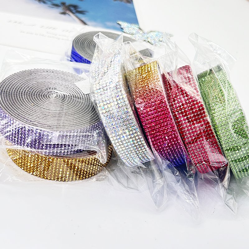 Popular rhinestone ribbon crystal Rhinestone Sheet Sticker Trimming Mesh rhinestone strips roll decoration home decor