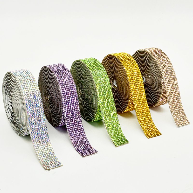 Popular rhinestone ribbon crystal Rhinestone Sheet Sticker Trimming Mesh rhinestone strips roll decoration home decor