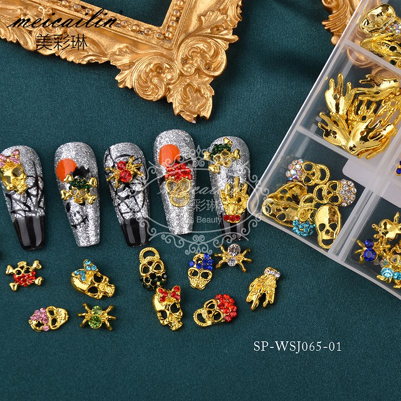 New 60pcs/box Halloween 3D Metal Halloween Nail Art Charm &Rhinestones For Nail Art