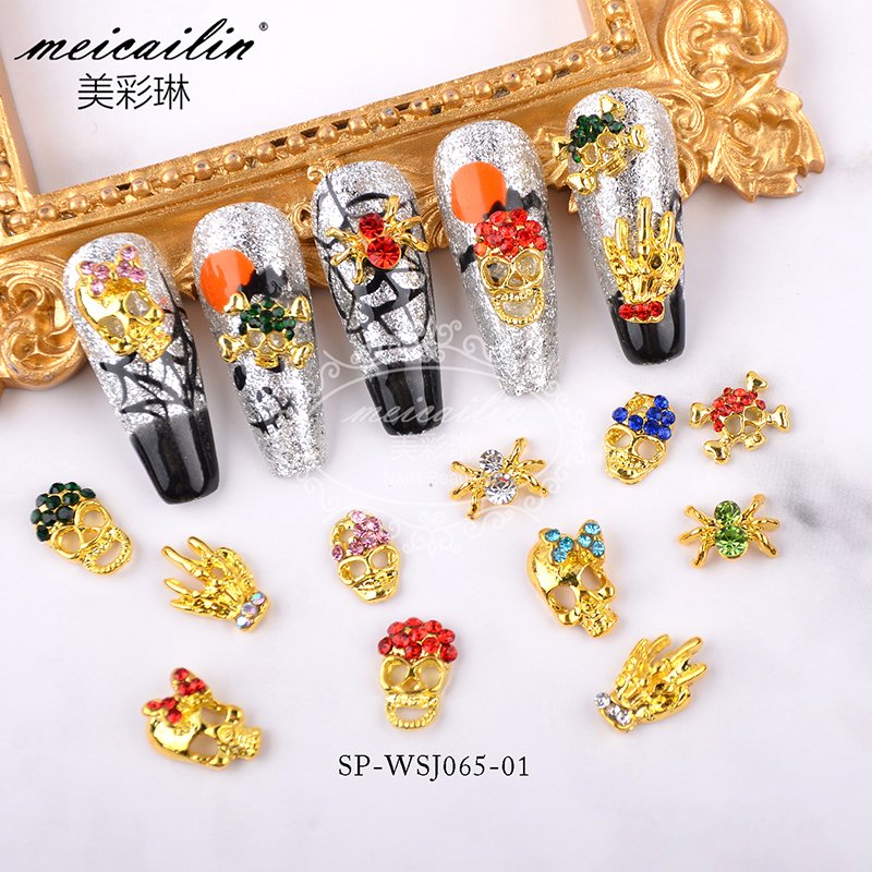 New 60pcs/box Halloween 3D Metal Halloween Nail Art Charm &Rhinestones For Nail Art