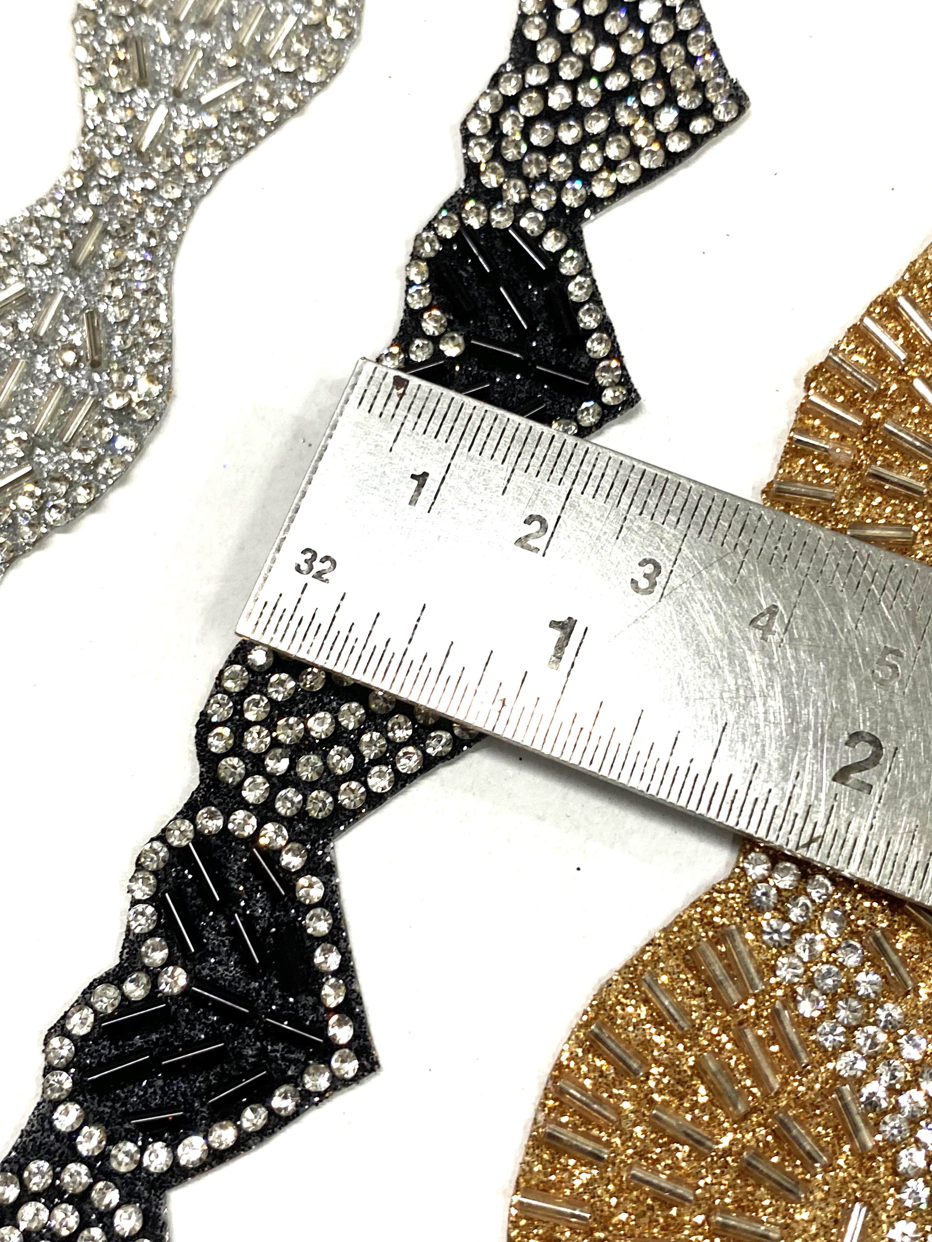 Golden High Quality Beads Crystal Mirror Rhinestone Hot Fix Lace Embroidery Trim For African Wedding Dress And Bridal Fan