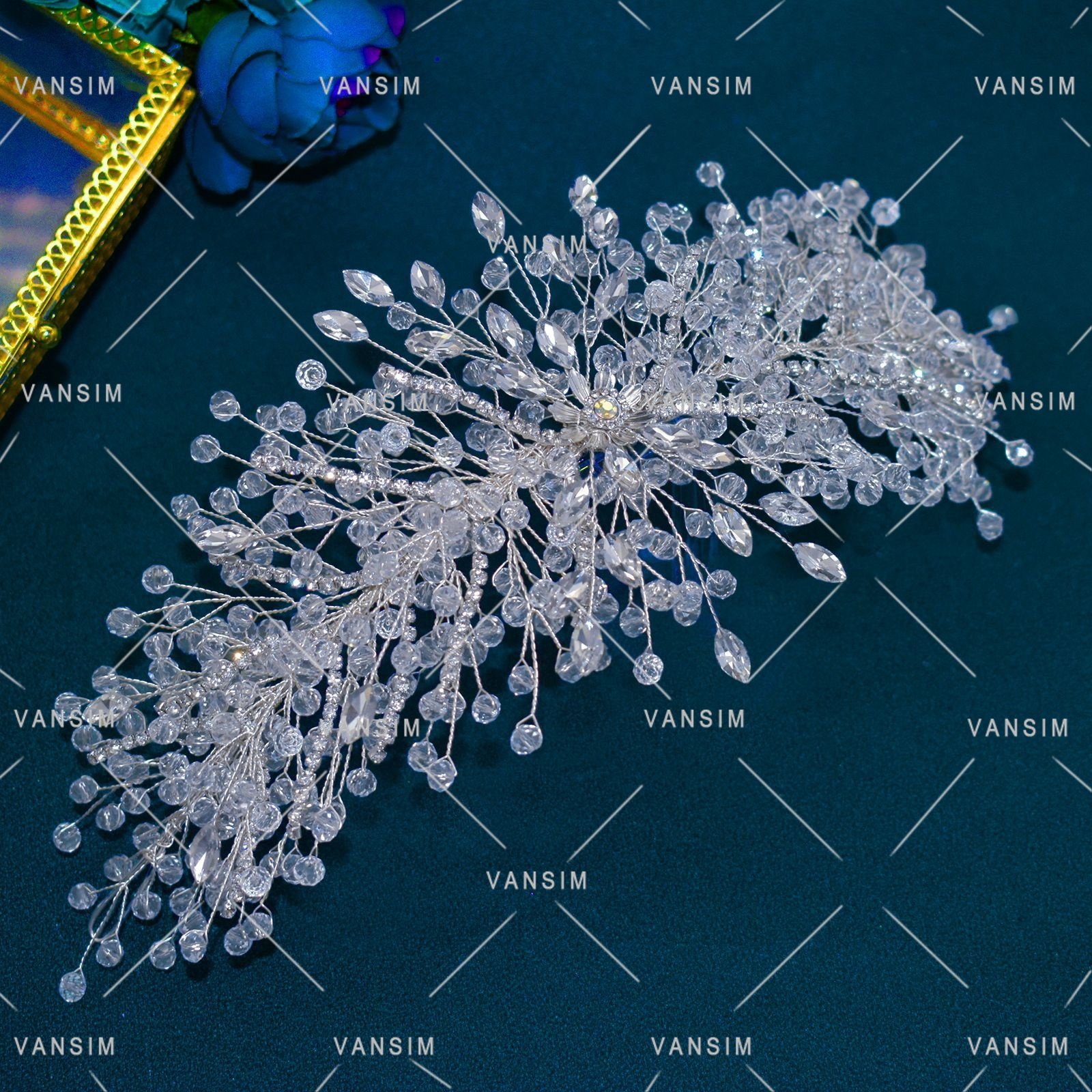 New arrivals silver gold crystal handmade wire work design rhinestone appliques prom dress hair embroidered decorative