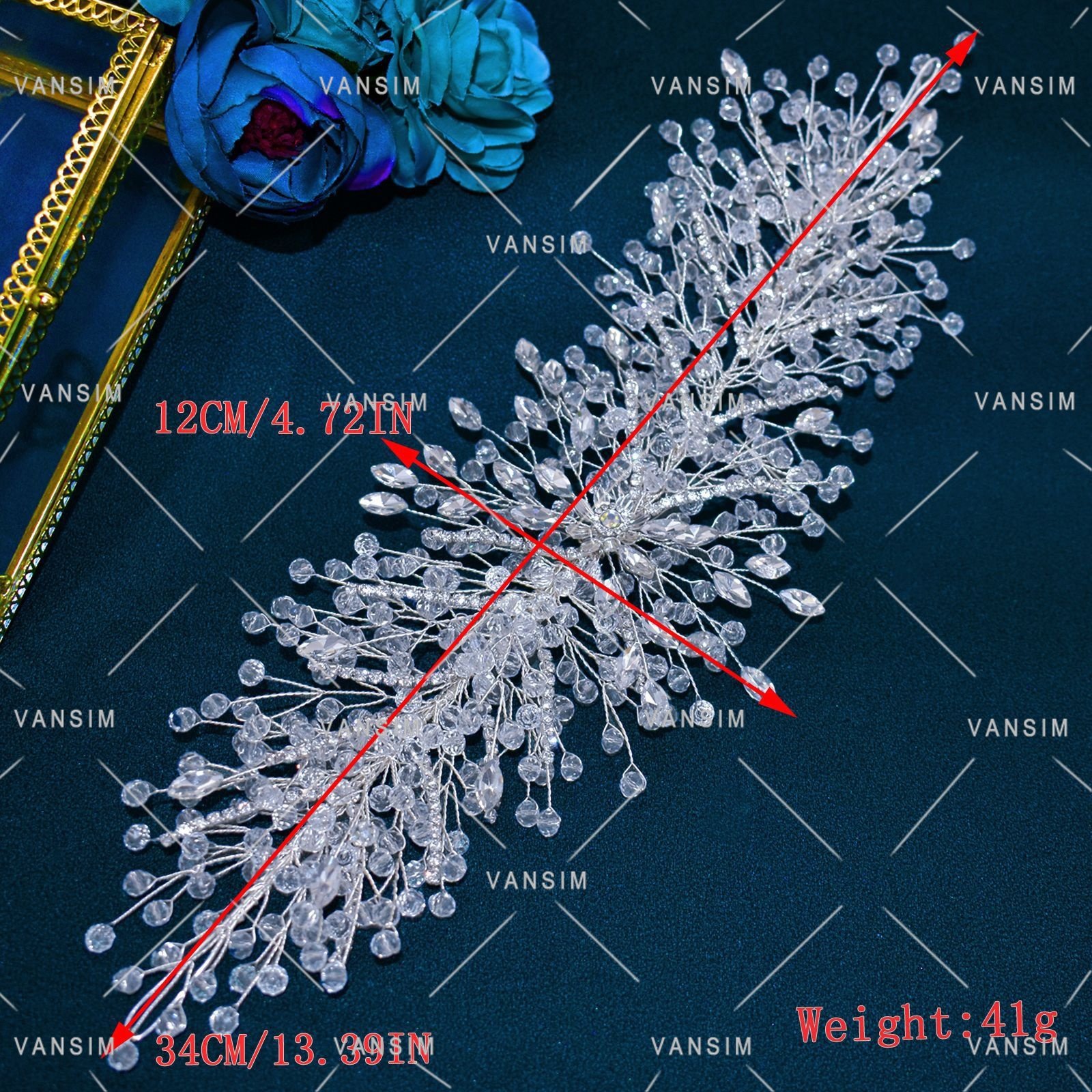 New arrivals silver gold crystal handmade wire work design rhinestone appliques prom dress hair embroidered decorative