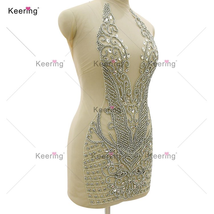 WDP-395 Keering Fashion Designer 2024 Girls Luxe Crystal Rose Gold Panel Wedding Rhinestone Applique Gold