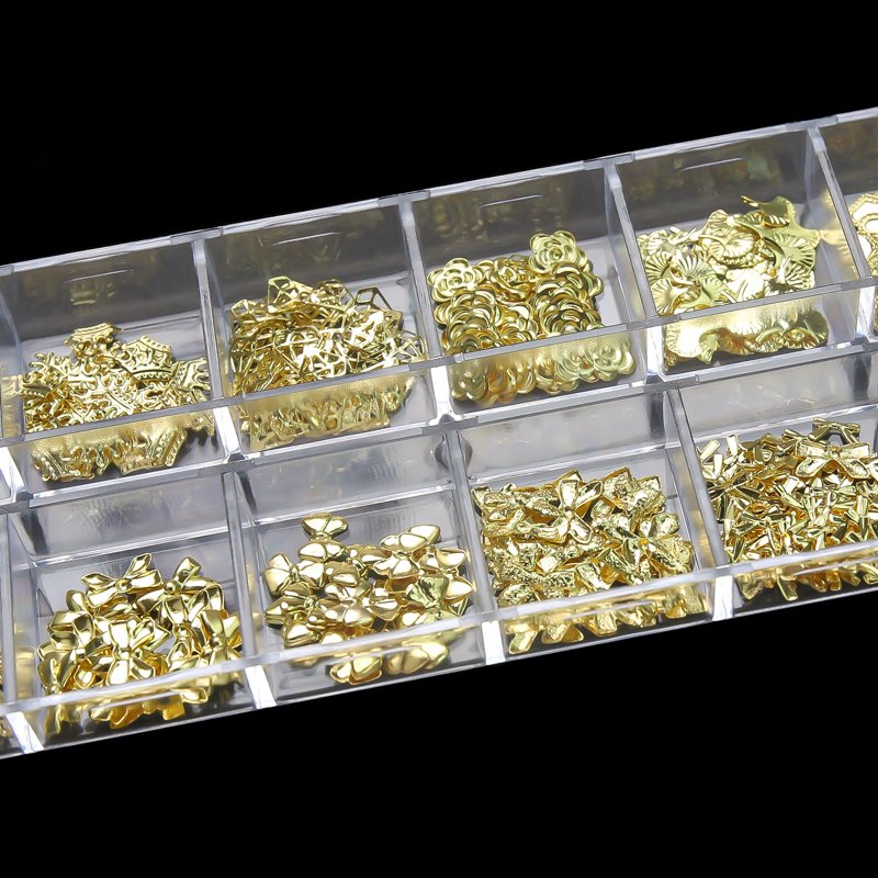 12Grids Gold Silver Sea Series Nail Art Rhinestones Shell Starfish Seahorse Multi-shapes Metal Rivet Charms DIY Nail Decoration