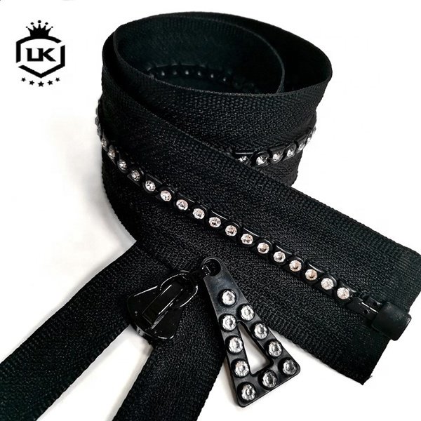 Lanke Custom Rhinestone Zipper With Plastic Teeth and Diamond Zipper use for fashion garments or shoes
