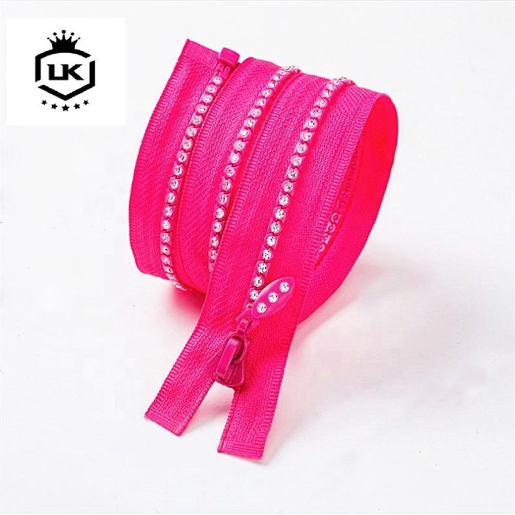 Lanke Custom Rhinestone Zipper With Plastic Teeth and Diamond Zipper use for fashion garments or shoes