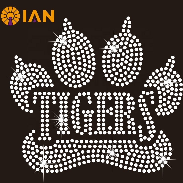 Animal Tiger Paw Custom Iron On Crystal Heat Press Rhinestone Transfer Hot-fix Glass Motif for Garments Diamond
