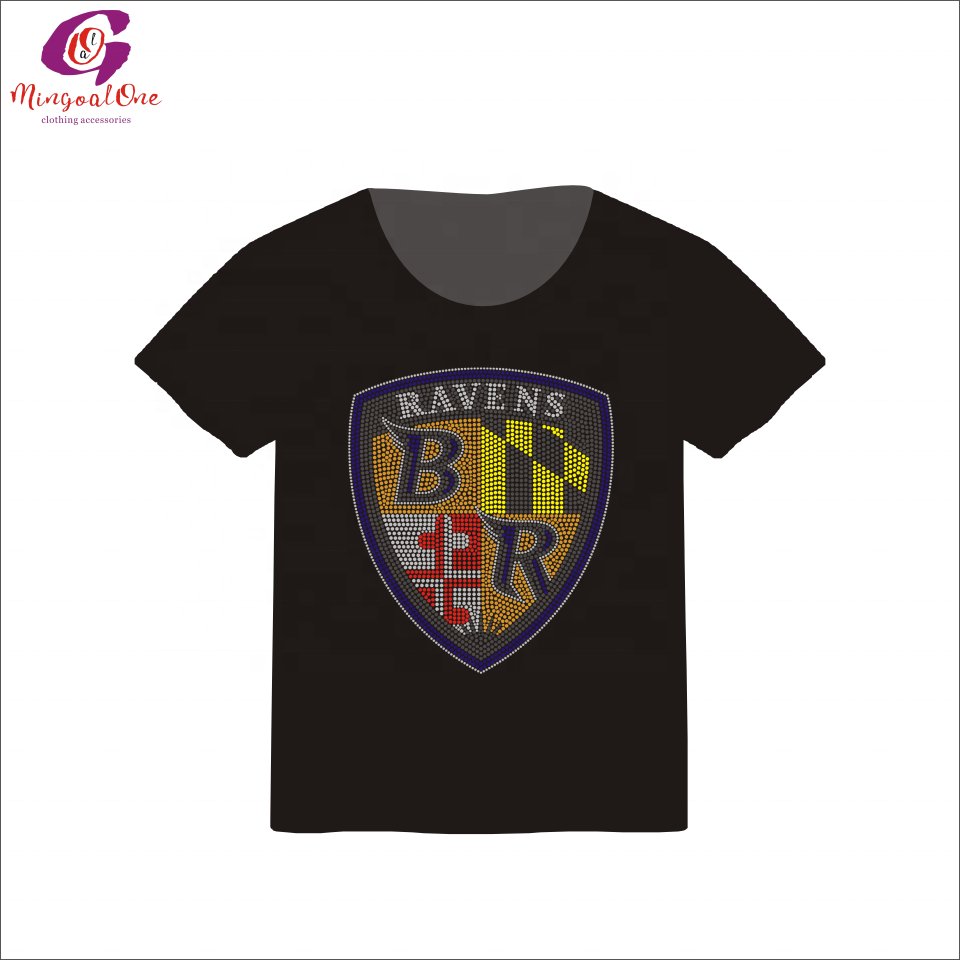 Top Selling Wholesale Custom NFL Football Logo Rhinestone Heat Transfer Bling Sport Team Logo Rhinestone Iron On Motif Shirt