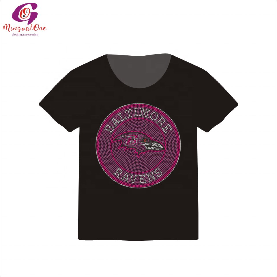 Top Selling Wholesale Custom NFL Football Logo Rhinestone Heat Transfer Bling Sport Team Logo Rhinestone Iron On Motif Shirt
