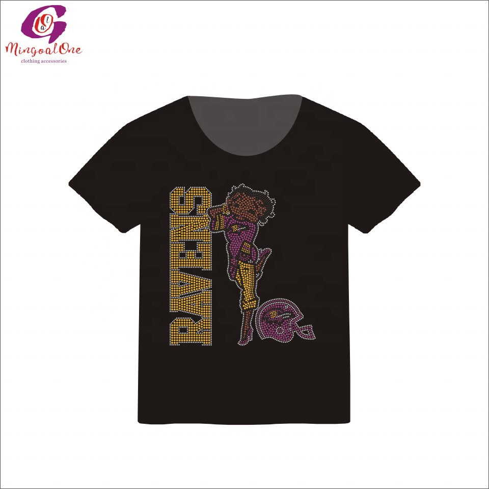 Top Selling Wholesale Custom NFL Football Logo Rhinestone Heat Transfer Bling Sport Team Logo Rhinestone Iron On Motif Shirt