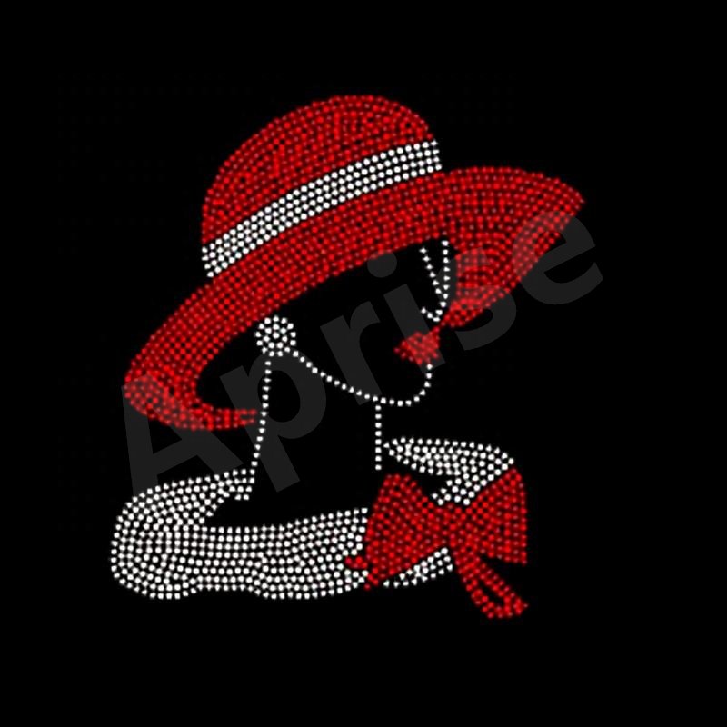 Aprise - Red Hat Iron On Rhinestone Transfer Motif Heat Transfer Sorority design For T-shirts Custom Made