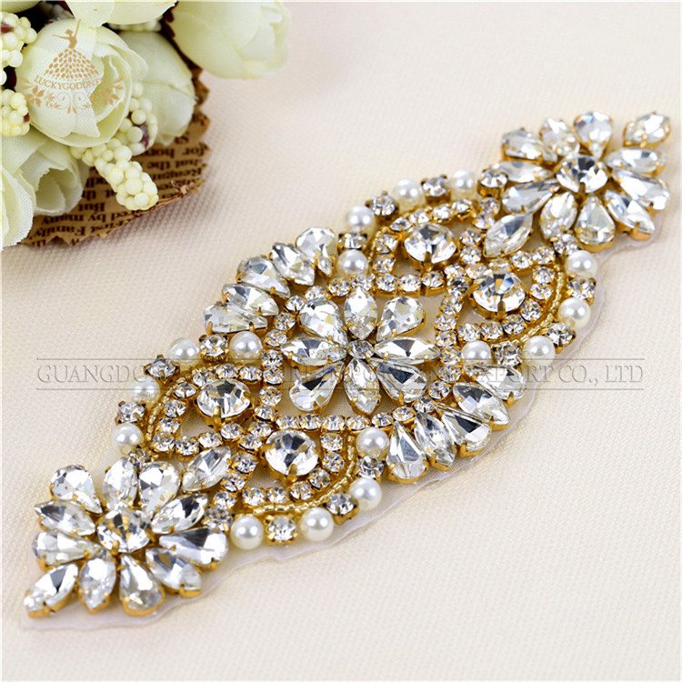 Hot sale bridal rhinestone crystal wedding sash applique more stock