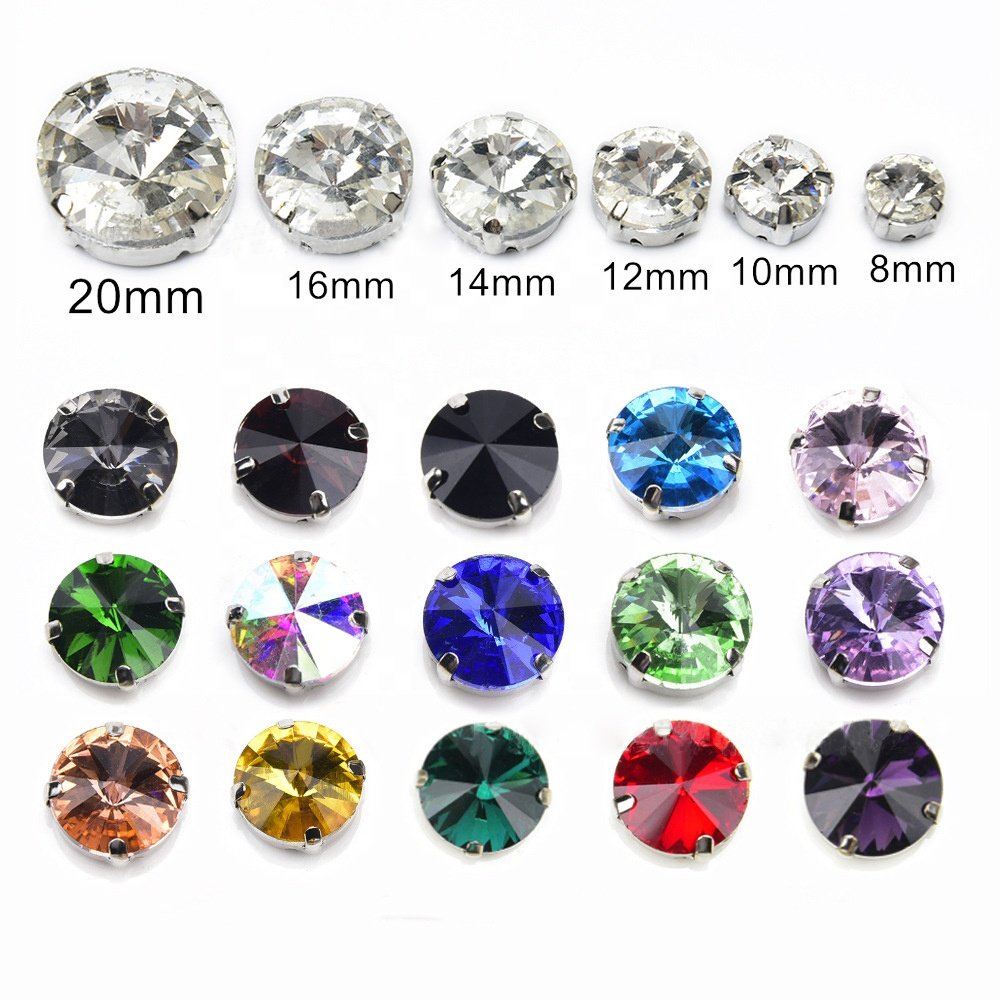 wholesale sew on 8-20mm round satellite claw rhinestone glass diamond DIY clothing shoes bags crystal decoration accessories