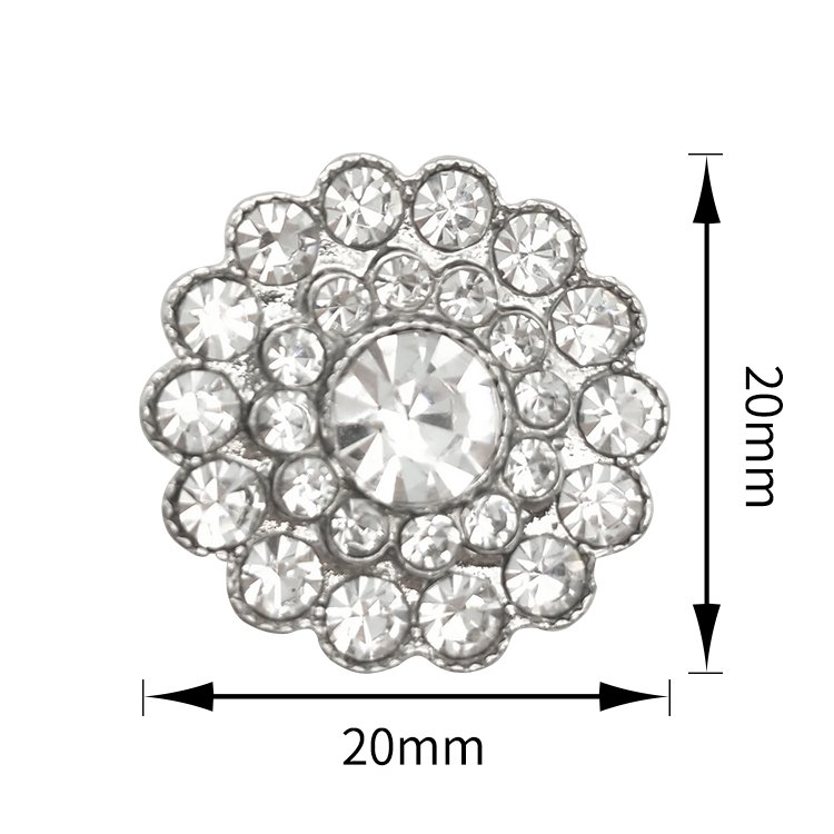 20mm Silver flower shaped metal crystal rhinestone button for wedding dress