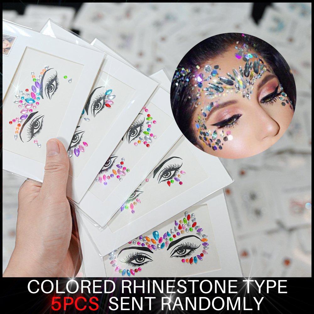 5pcs/set Colorful Rhinestone Face Stickers Acrylic Shiny Diamond Crystal One Side Adhesive Waterproof Party Make Up Decoration