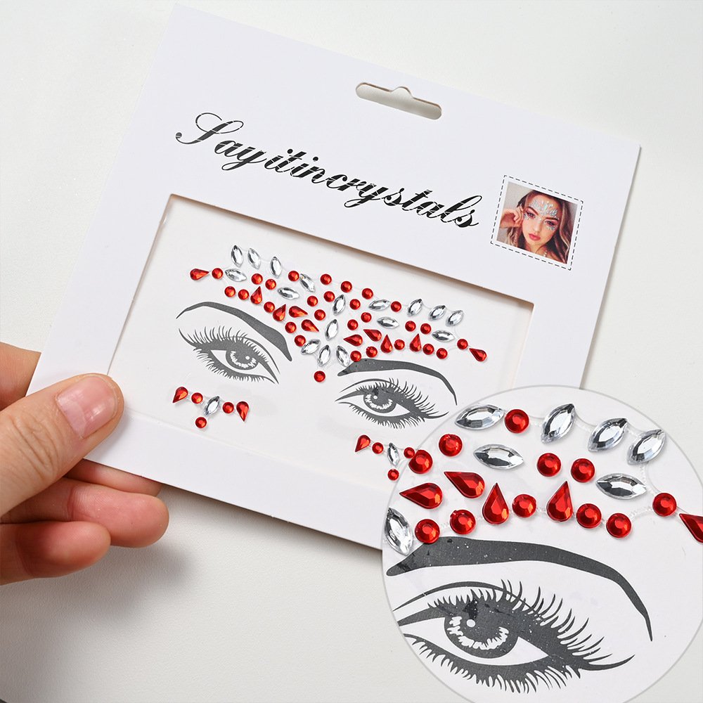 5pcs/set Colorful Rhinestone Face Stickers Acrylic Shiny Diamond Crystal One Side Adhesive Waterproof Party Make Up Decoration