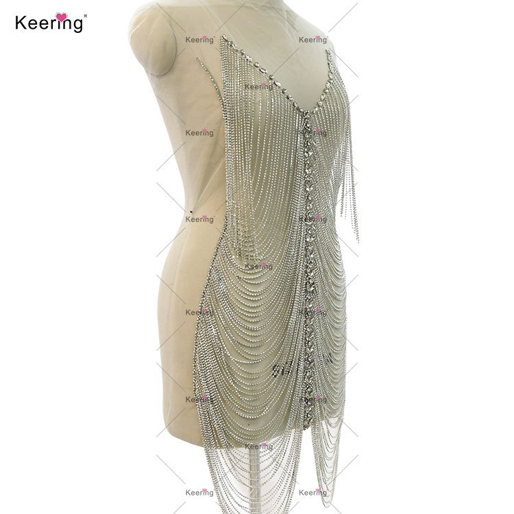 WDP-486 Keering Full Body Chain Diamond Applique Beaded Rhinestone For Custom Dress Women