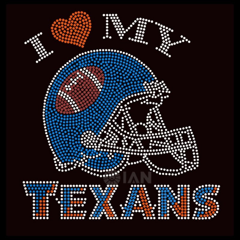 Houston Texans Custom Rhinestone Transfers Hotfix Sport Team Football Motif Crystal Rhinestone Iron On Transfer