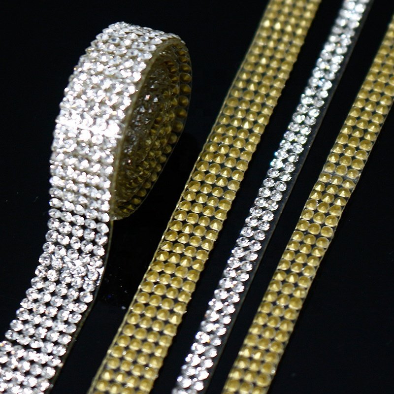 2mm Crystal Rhinestone ribbon gemstone bar drill shiny Ribbon Roll DIY patch Rhinestone mesh Ribbon Roll