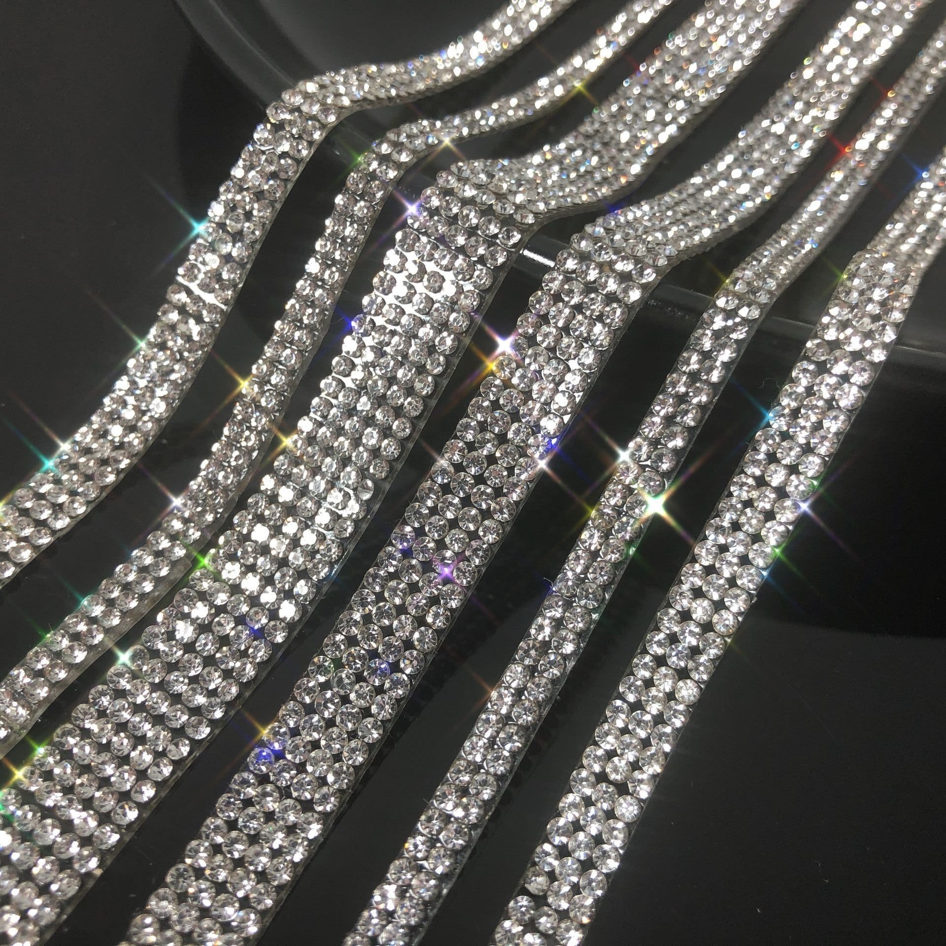 2mm Crystal Rhinestone ribbon gemstone bar drill shiny Ribbon Roll DIY patch Rhinestone mesh Ribbon Roll