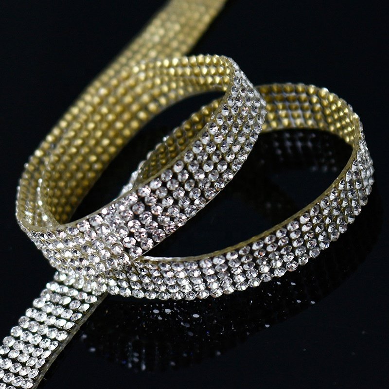 2mm Crystal Rhinestone ribbon gemstone bar drill shiny Ribbon Roll DIY patch Rhinestone mesh Ribbon Roll