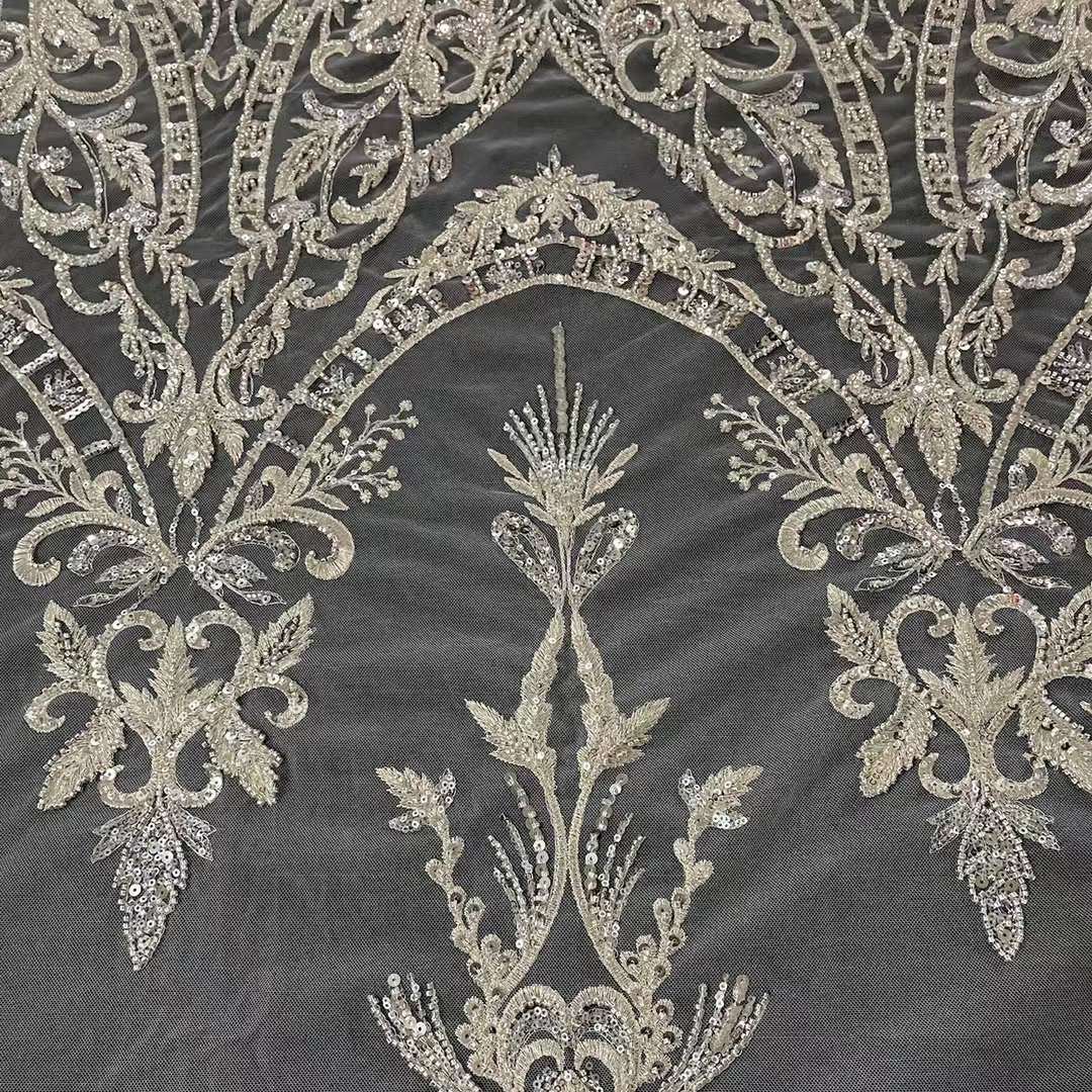 Dress material rhinestone fabric lace white