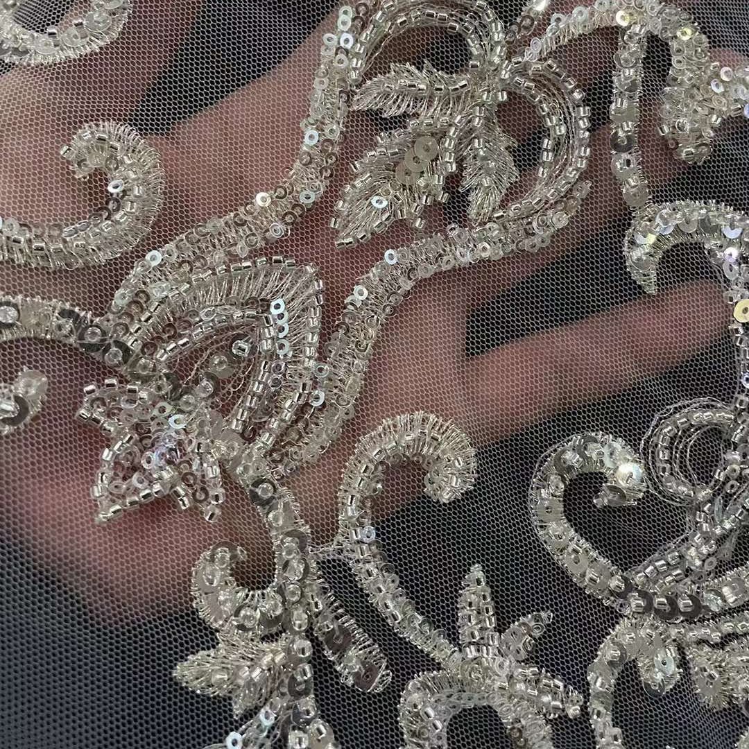 Dress material rhinestone fabric lace white