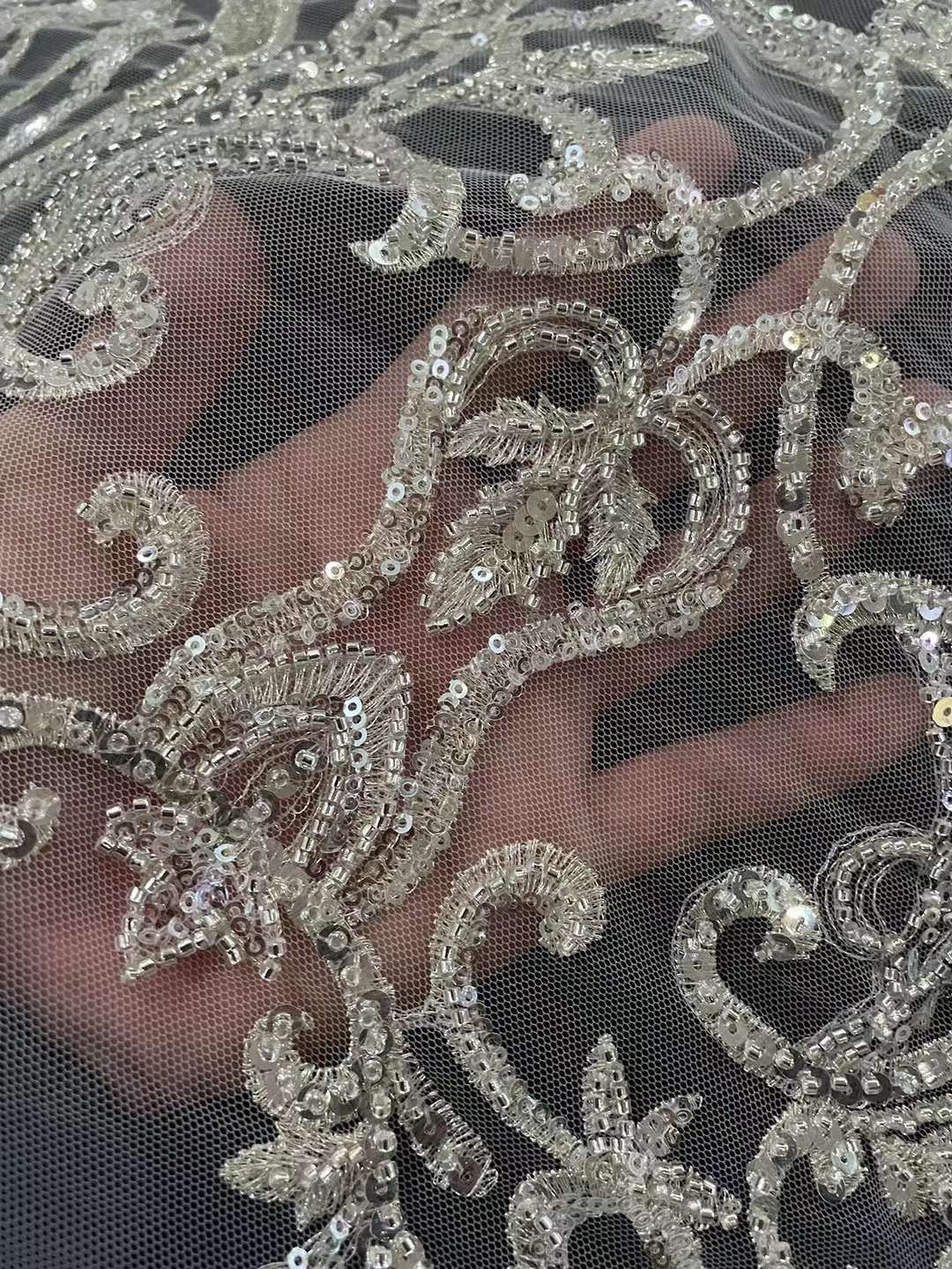 Dress material rhinestone fabric lace white
