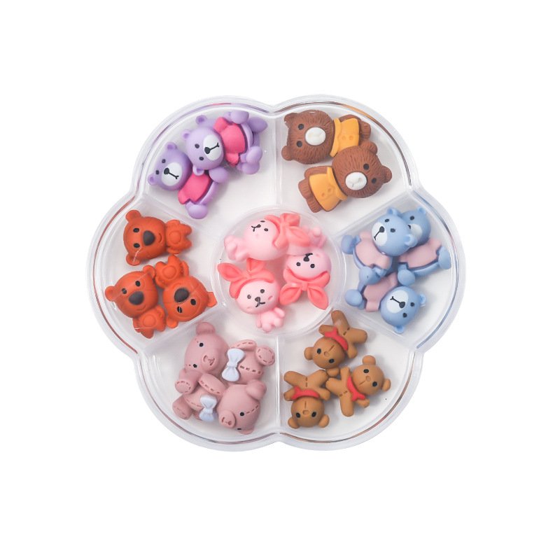Pink 3d Resin charms wholesale rhinestone mixed size nails beads flat back resin kawaii cabochon animal fruit bow charm nails