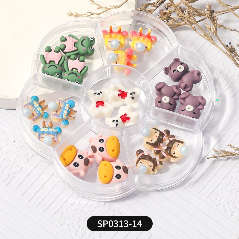 Pink 3d Resin charms wholesale rhinestone mixed size nails beads flat back resin kawaii cabochon animal fruit bow charm nails