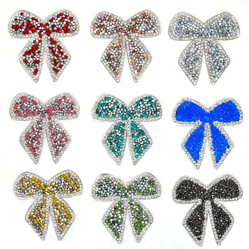 6cm size fancy colored decorative rhinestone bow patch applique for mobile phone case